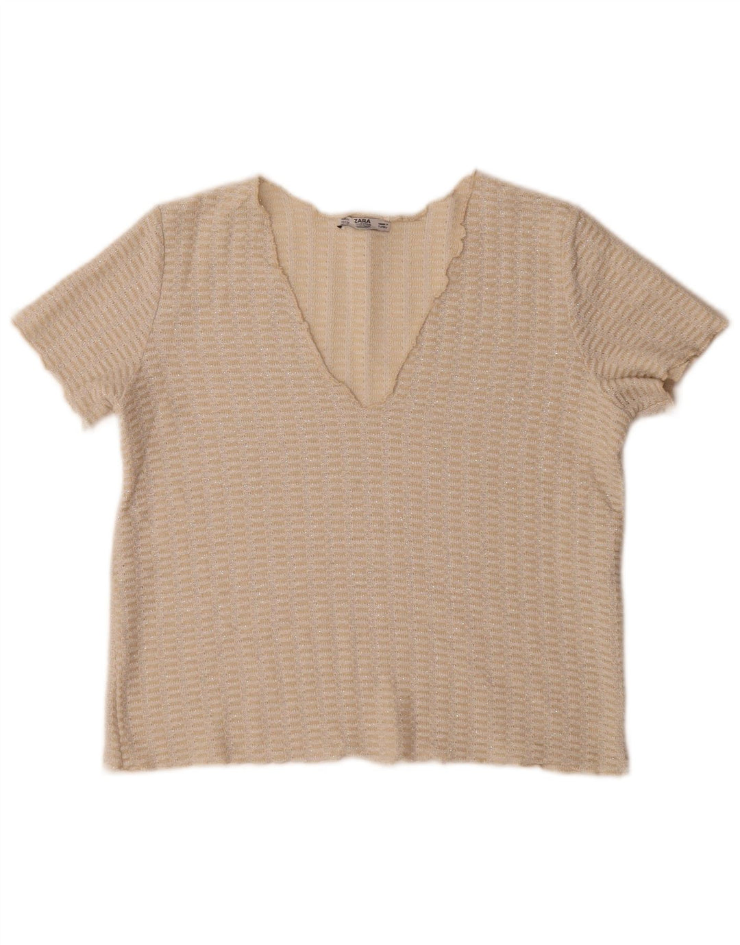 Bluzka damska Zara Crop Knit Top UK 14 Średni Beż Nakrapiane