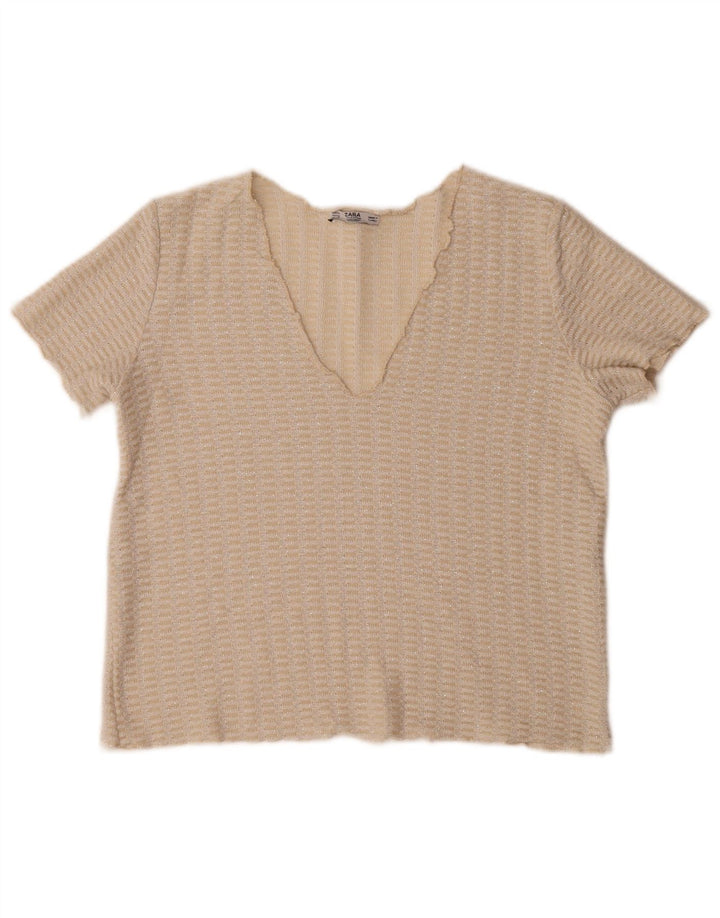 Bluzka damska Zara Crop Knit Top UK 14 Średni Beż Nakrapiane