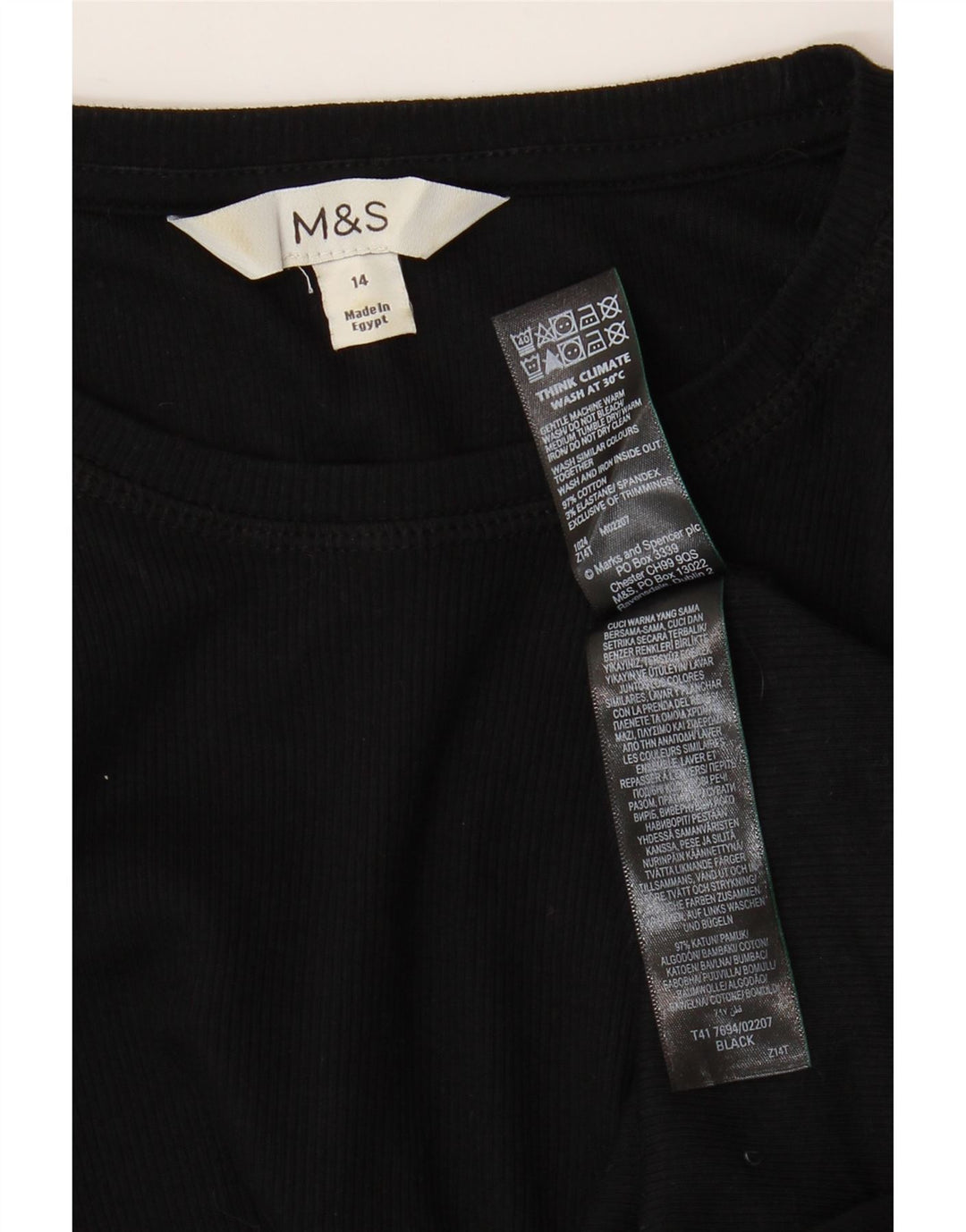 Marks & Spencer Damski top z długim rękawem, UK 14, średni czarny, bawełniany