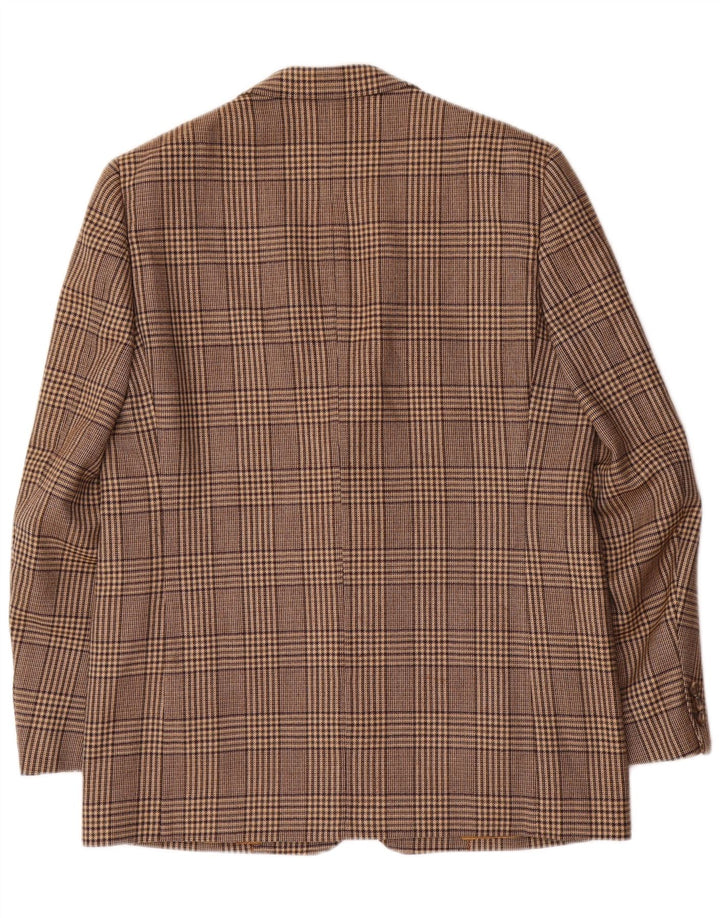 Vintage męska marynarka zapinana na 2 guziki UK 42 XL, brązowa wełniana kratka