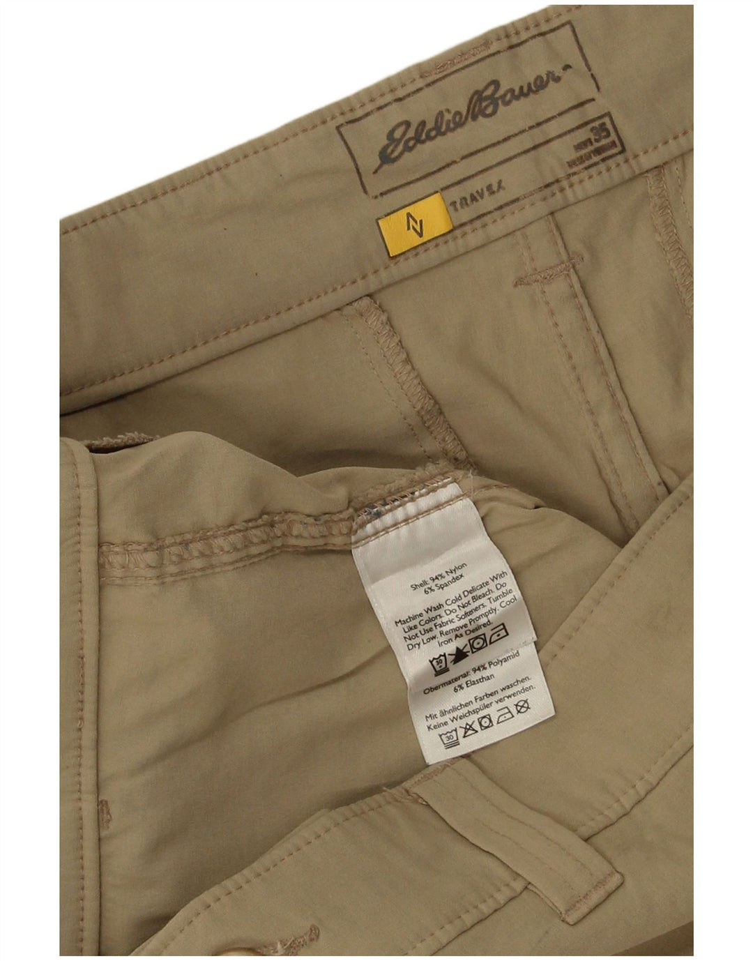 Męskie spodenki chino EDDIE BAUER W35, duże, beżowe, nylonowe