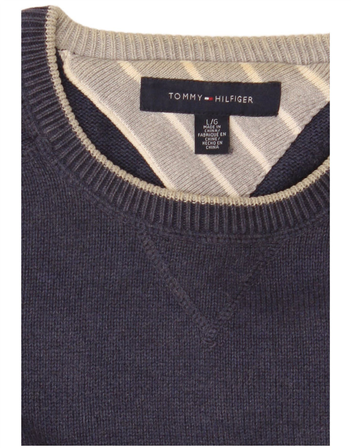 Męski sweter z okrągłym dekoltem Tommy Hilfiger, duży, granatowy, klasyczny