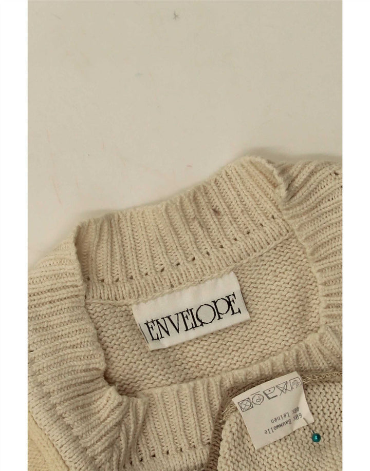 Sweter damski w stylu vintage z okrągłym dekoltem EU 42, duży beżowy patchwork