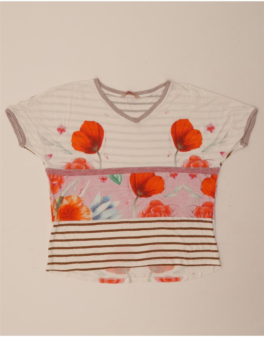 Damska koszulka Desigual Top UK 16, duża w kolorze złamanej bieli, w kwiaty