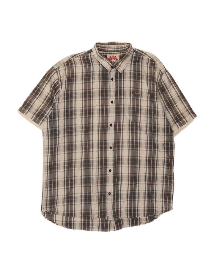 TOM TAILOR Mens Graphic Short Sleeve Shirt 2XL Grey Check Cotton
