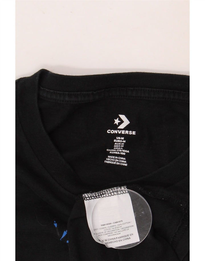 CONVERSE Męski T-shirt z grafiką, średni czarny, bawełniany w kwiaty