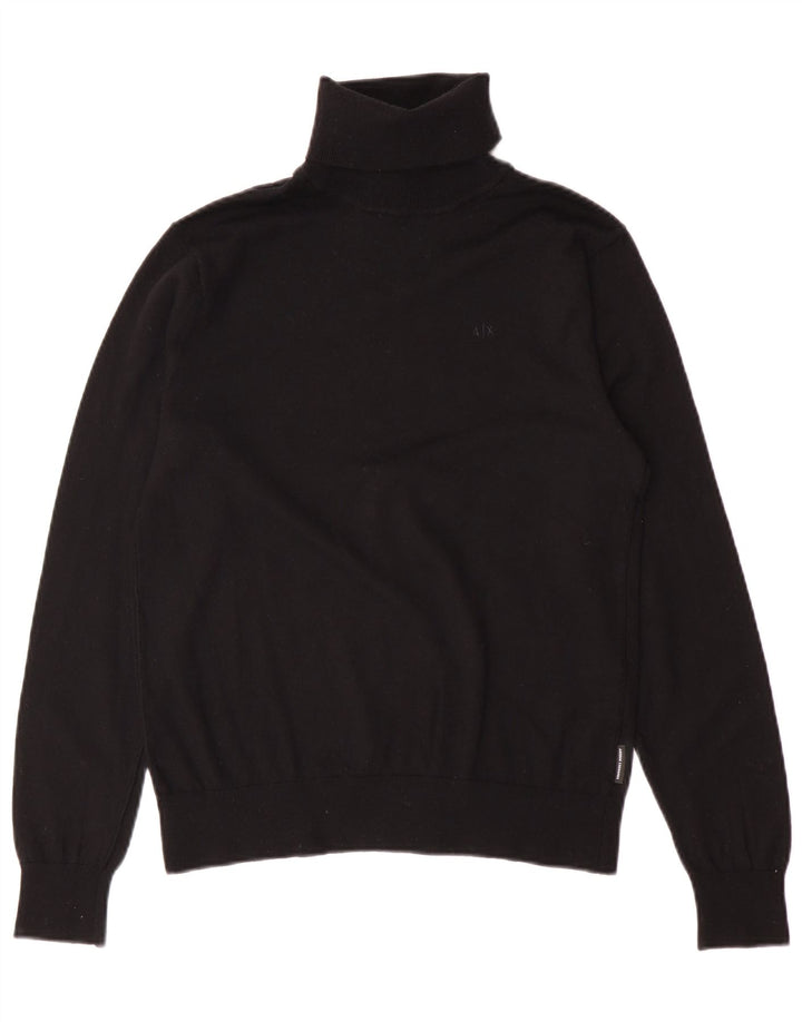 Męski sweter z golfem Armani Exchange, mały, czarny, z dziewiczej wełny