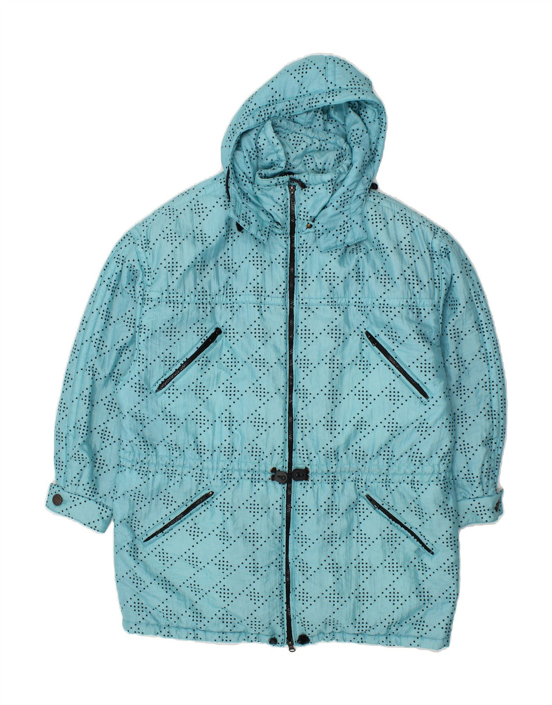 VINTAGE Womens Hooded Windbreaker Coat EU 40 Medium Blue Spotted Vintage Vintage and Second-Hand Vintage from Messina Hembry 