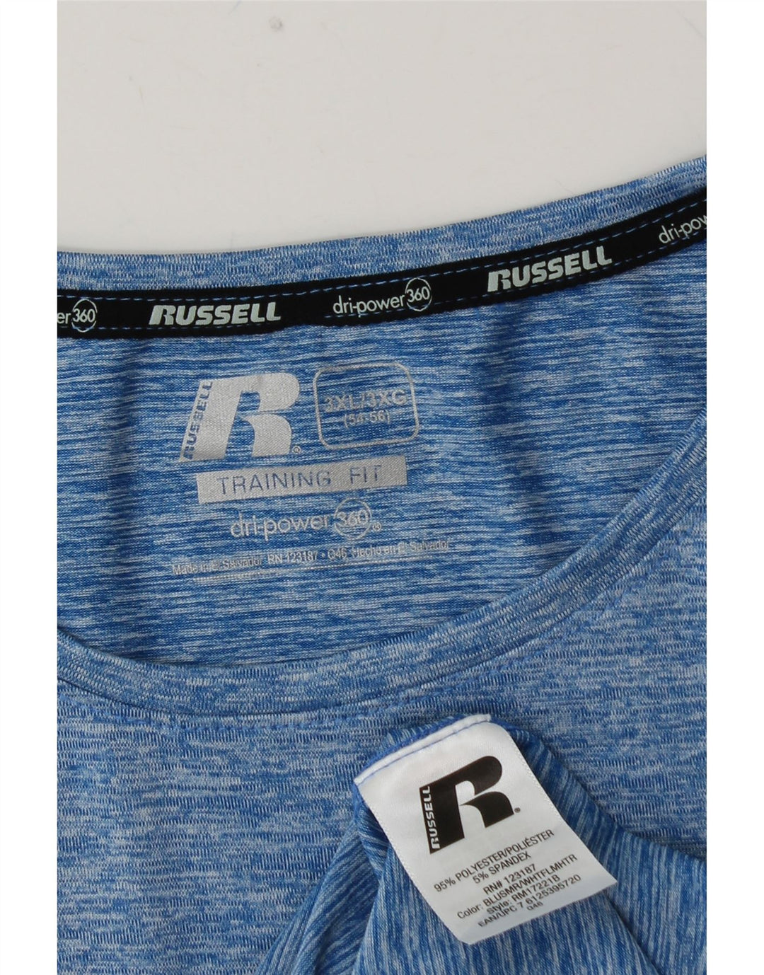 Męska koszulka t-shirt RUSSELL ATHLETIC Dri-Power, 3XL, niebieski, nakrapiany poliester