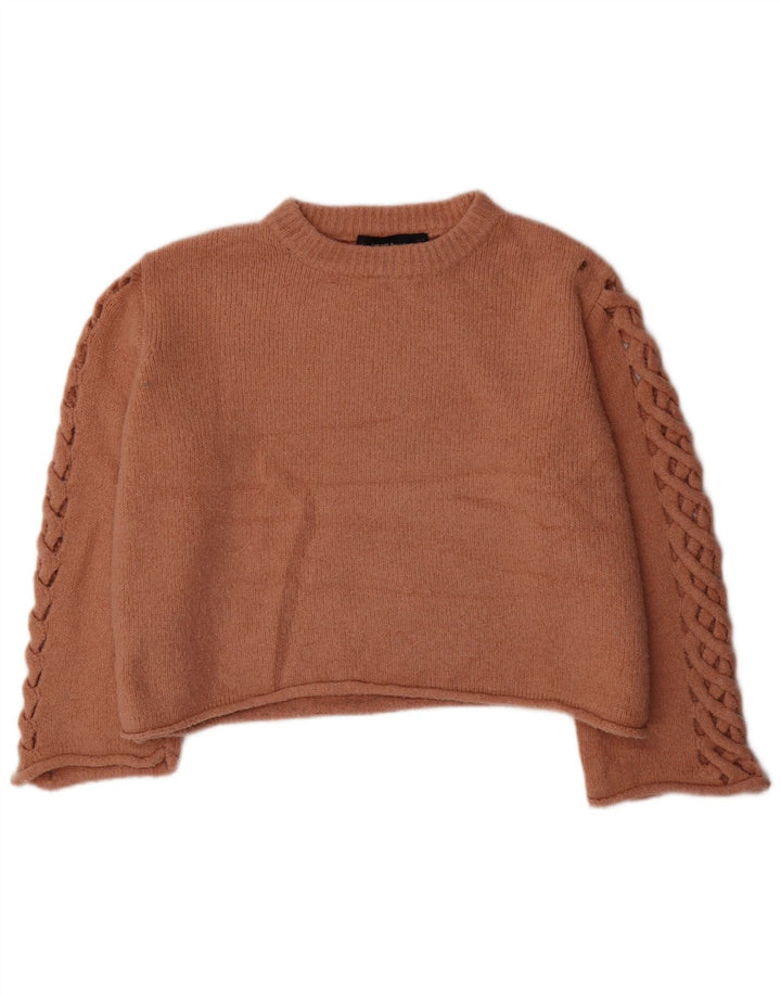 Damski sweter Zara Crop Oversize z okrągłym dekoltem UK 14 Średni brąz