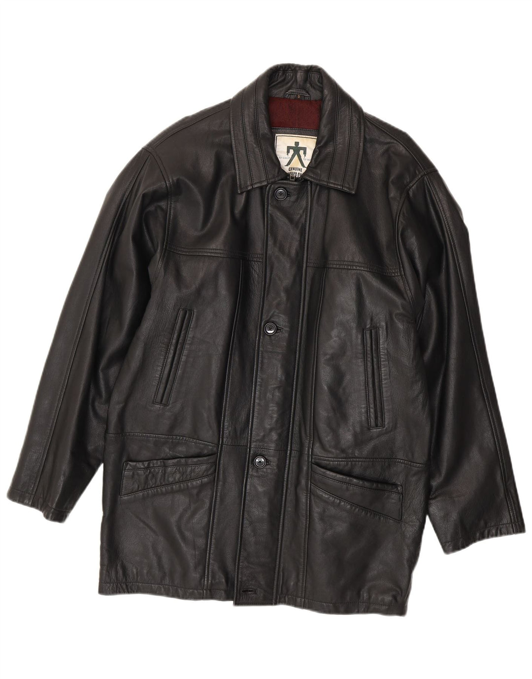 VINTAGE Męski płaszcz skórzany, mały, czarny