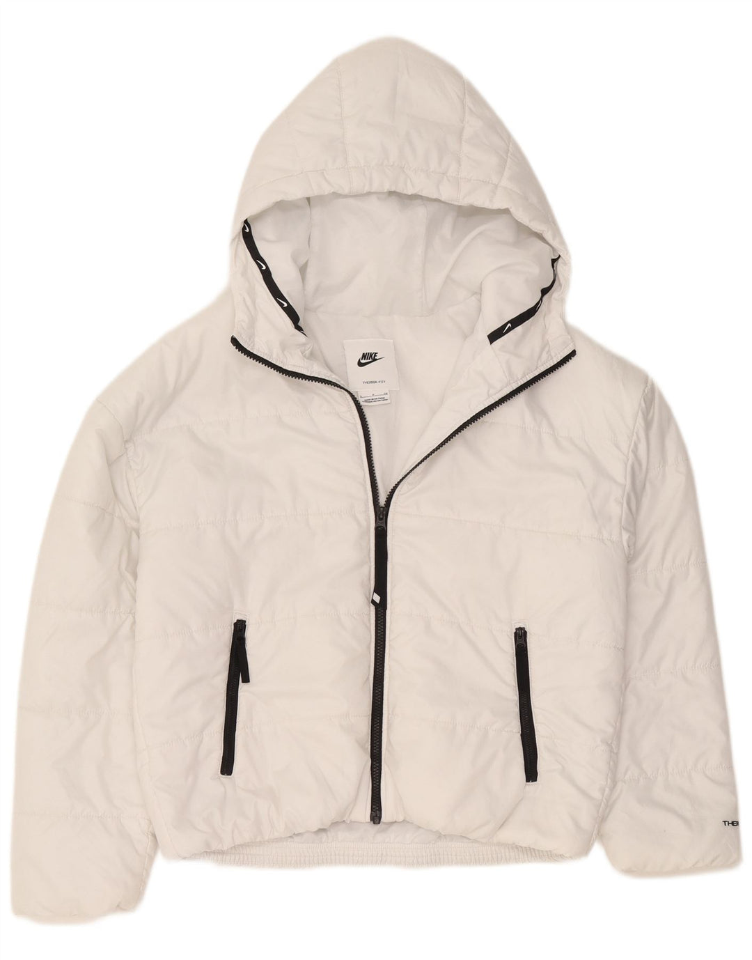 Damska kurtka z kapturem, oversize, wyściełana Nike Therma-Fit, UK 10, mała, biała