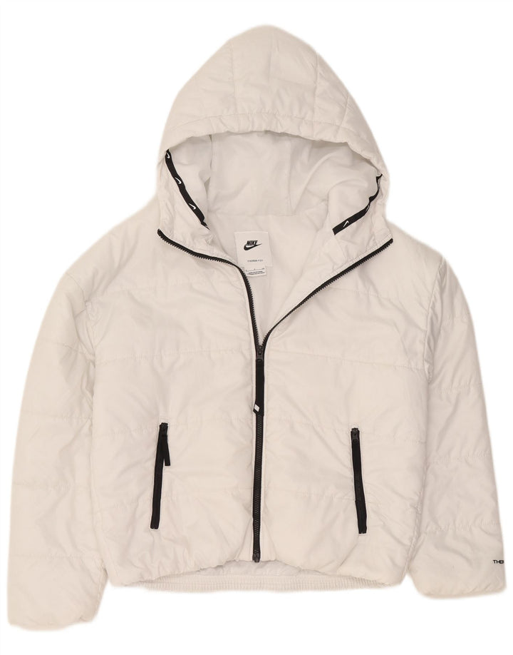 Damska kurtka z kapturem, oversize, wyściełana Nike Therma-Fit, UK 10, mała, biała