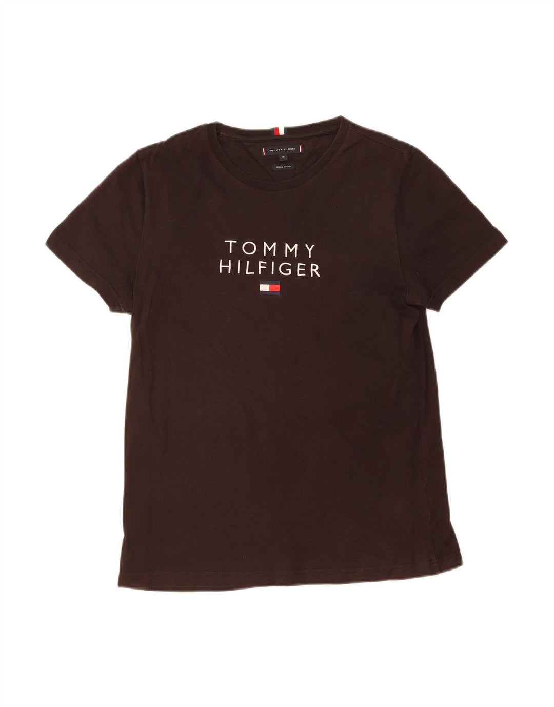 TOMMY HILFIGER Mens Graphic T-Shirt Top Medium Brown Cotton
