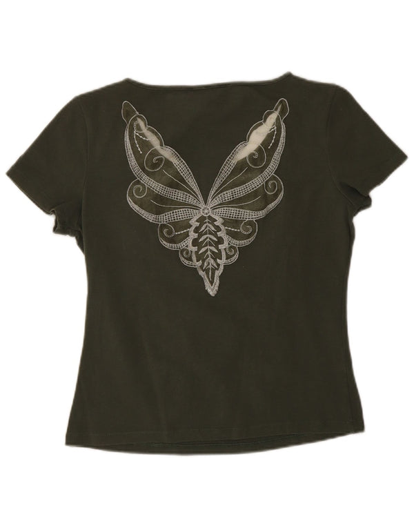 Damska koszulka z grafiką Christian Dior Top UK 14 Medium Khaki Butterfly