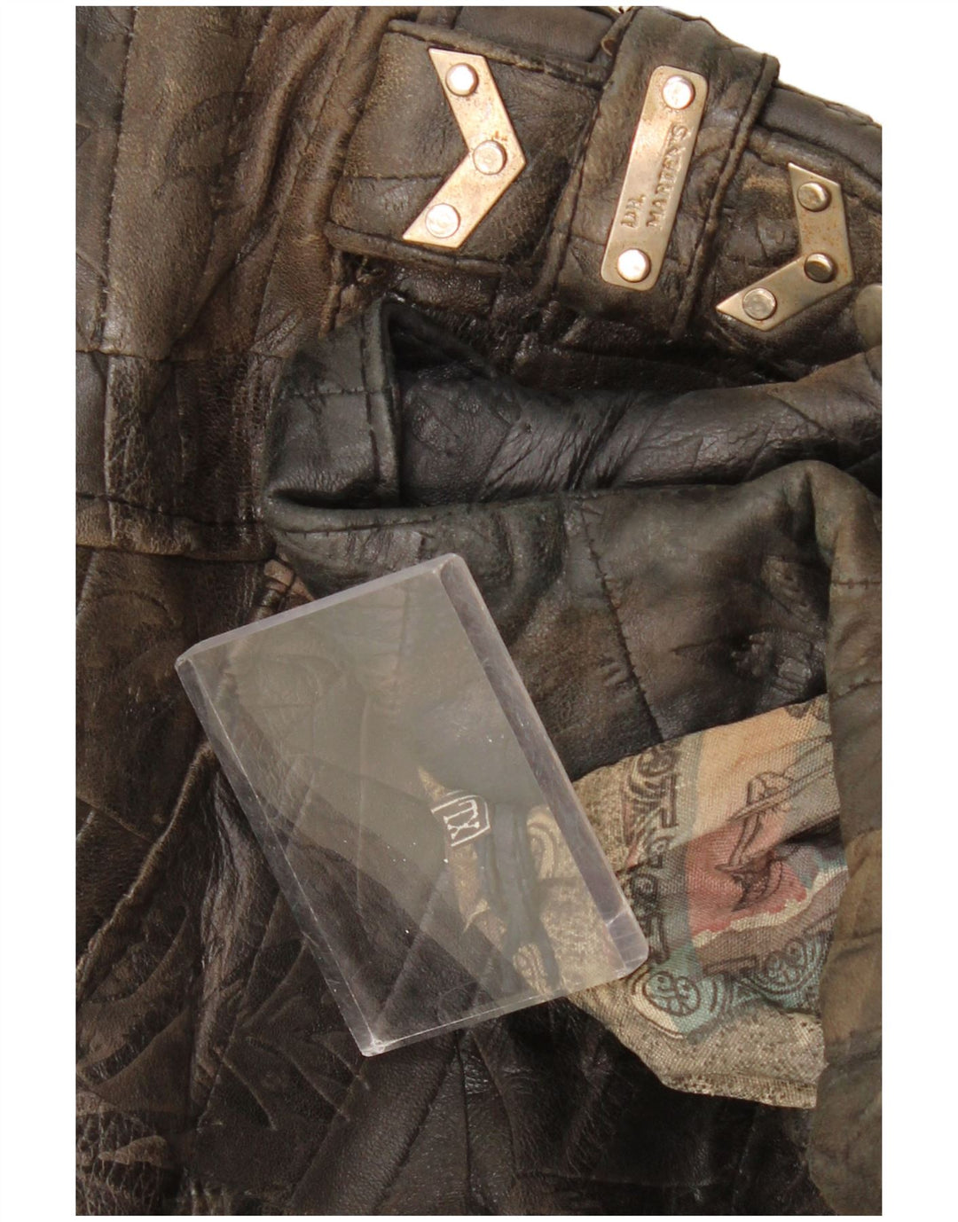 DR MARTENS Womens Crop Leather Biker Jacket UK 18 XL Brown Patchwork