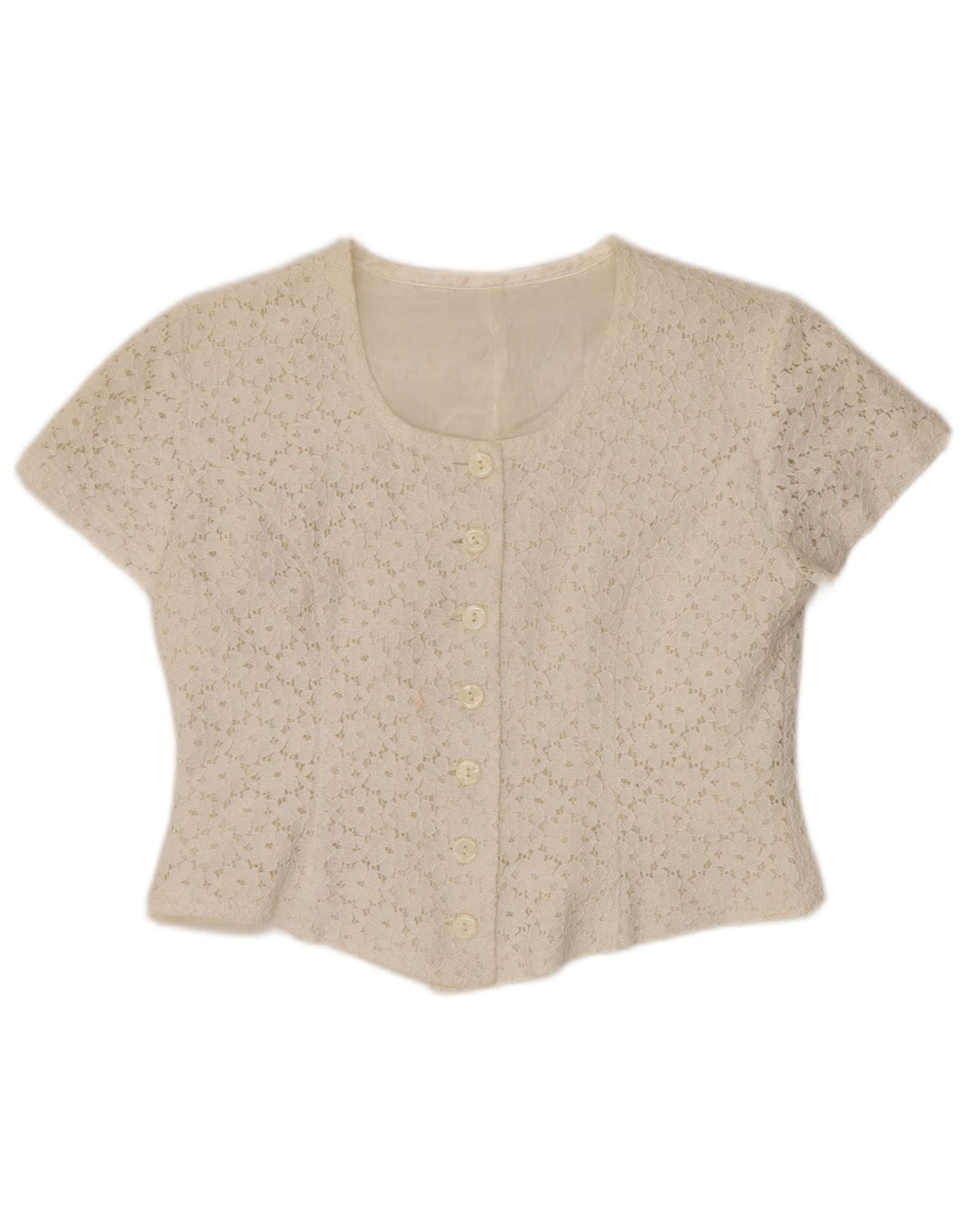 Damska bluzka koszulowa z krótkim rękawem VINTAGE IT 46, duża w kolorze złamanej bieli, w kwiaty