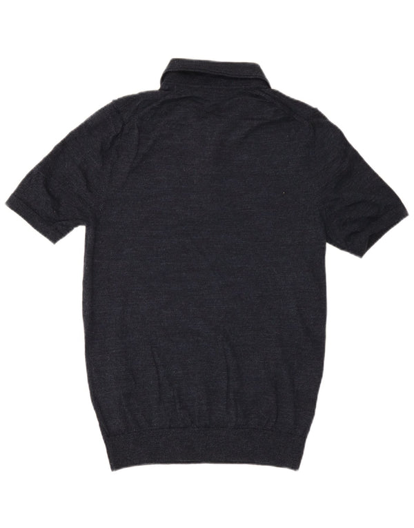 Męski sweter polo z krótkim rękawem Reiss, średni granatowy nakrapiany