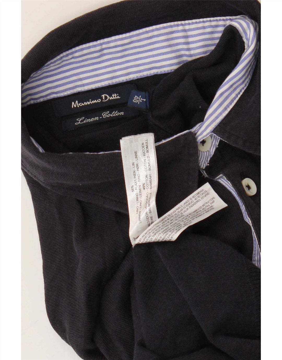 Męski sweter polo Massimo Dutti, duży, granatowy, lniany