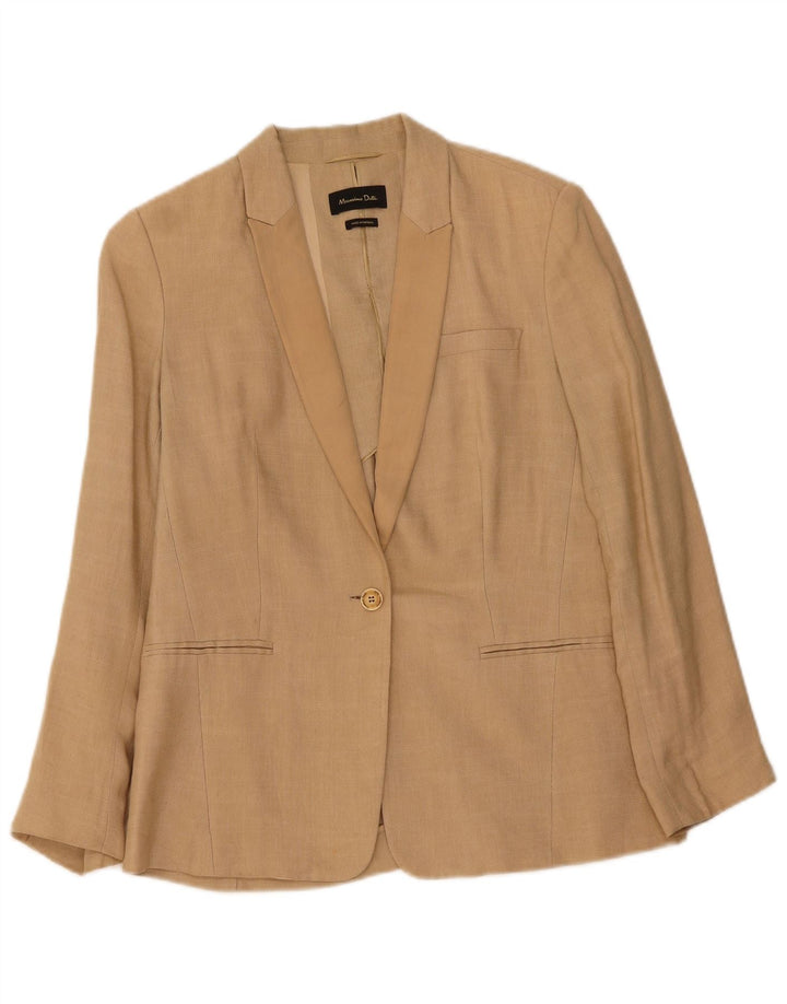MASSIMO DUTTI Womens 1 Button Blazer Jacket EU 42 Large Beige Linen