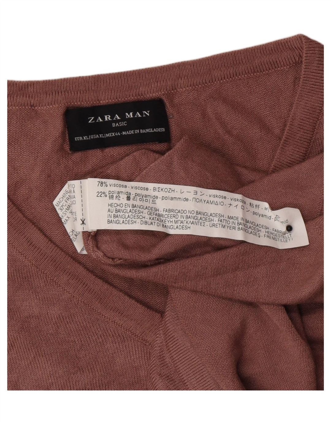 Męski sweter Zara z dekoltem w kształcie litery V, XL, różowa wiskoza