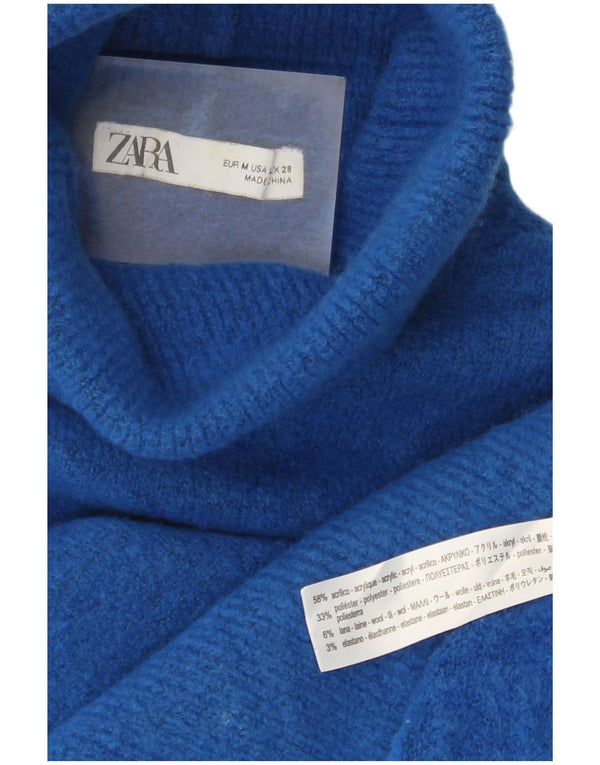 Damski sweter oversize Zara z wywijanym dekoltem UK 14, średni niebieski akryl