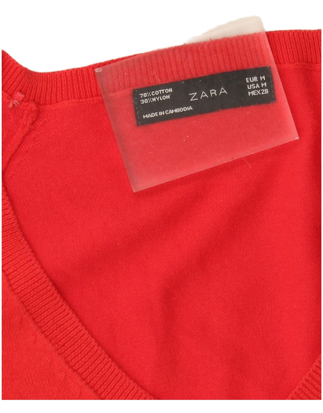 Sweter damski Zara z dekoltem w kształcie litery V, UK 12, średni czerwony, bawełniany