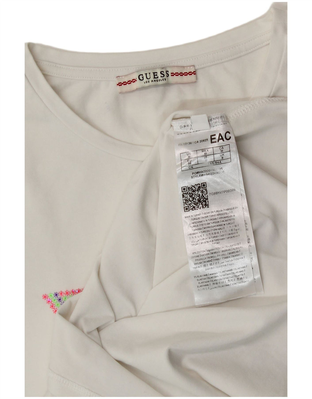 Damska koszulka graficzna Guess Top UK 12, średnia biała bawełna