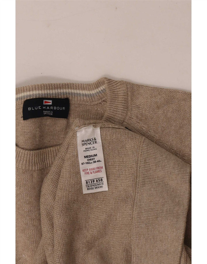 Męski sweter Marks & Spencer Blue Harbor z okrągłym dekoltem, średni beż