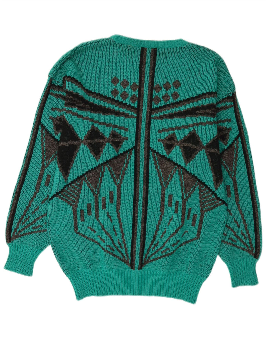 Vintage damski sweter z okrągłym dekoltem IT 54, duża, zielona, geometryczna wełna
