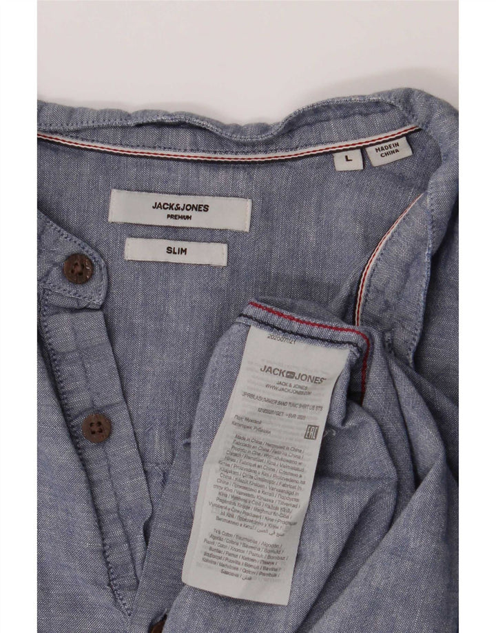 Męska koszula pulowerowa Jack & Jones o dopasowanym kroju, duża, niebieska, bawełniana w cętki