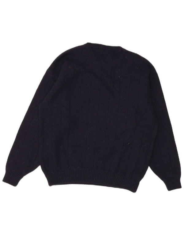 Vintage męski sweter z okrągłym dekoltem, średni granat