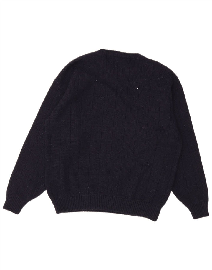 Vintage męski sweter z okrągłym dekoltem, średni granat
