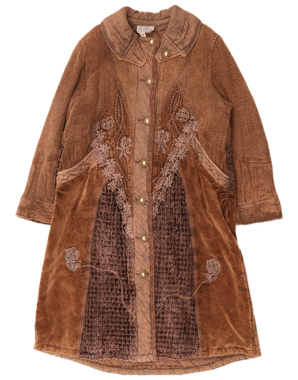 Womens Overcoat UK 16 Large Brown Patchwork Cotton