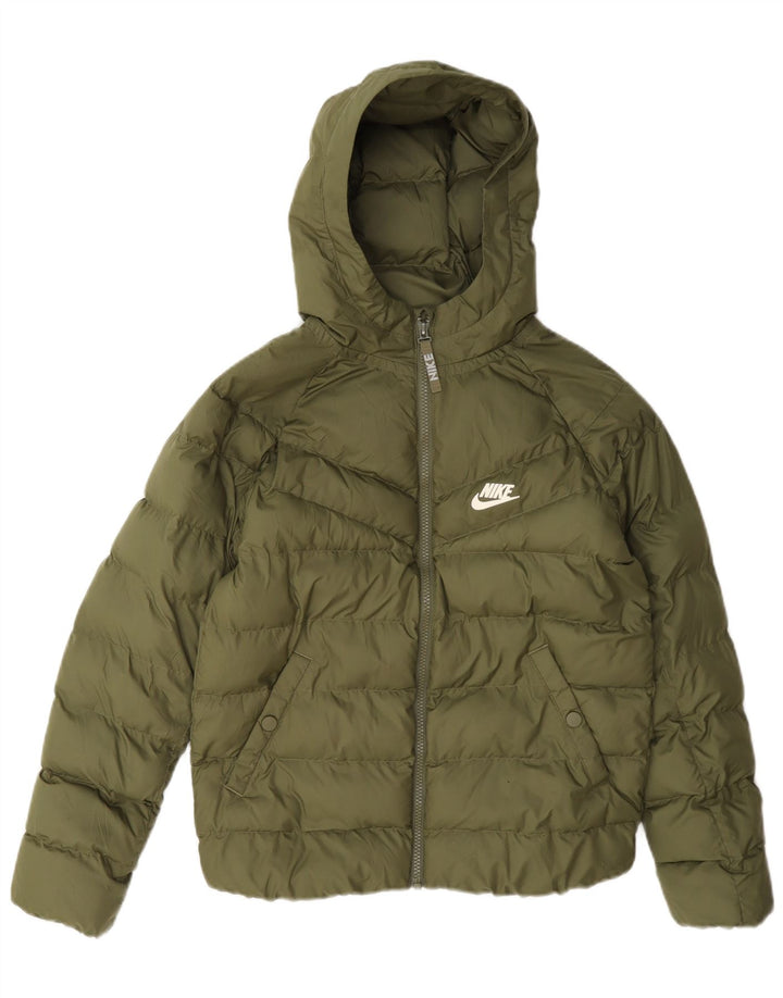 Chłopięca wyściełana kurtka z kapturem i kapturem Nike 10-11 lat, średni khaki, poliester