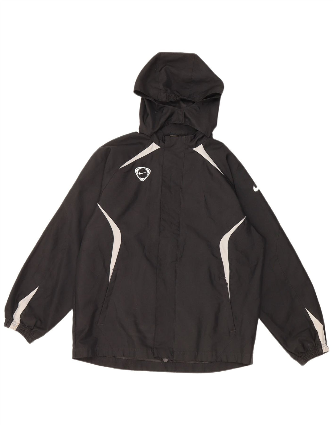 Chłopięca kurtka przeciwdeszczowa NIKE z kapturem, 12-13 lat, duża, czarna, z poliestru w blokach kolorów