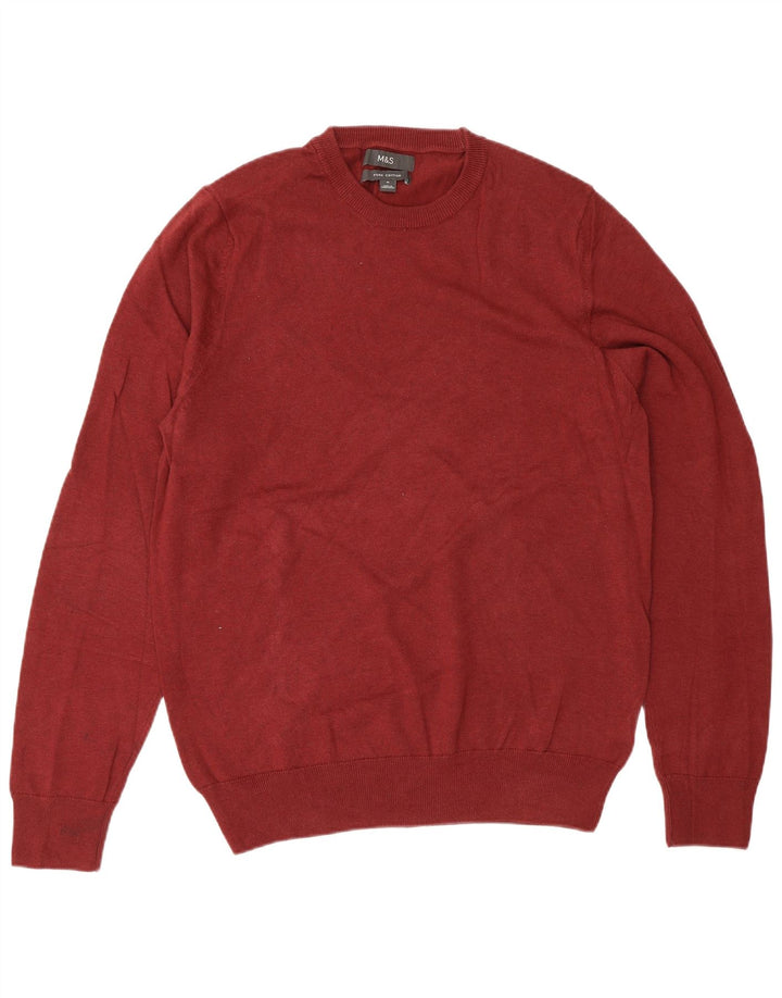 Marks & Spencer Męski sweter z okrągłym dekoltem, średniej wielkości bordowa bawełna