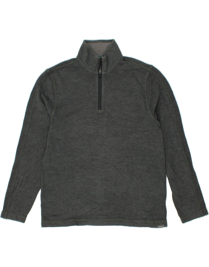 EDDIE BAUER Mens Zip Neck Sweatshirt Jumper Medium Grey Cotton Vintage Eddie Bauer and Second-Hand Eddie Bauer from Messina Hembry 