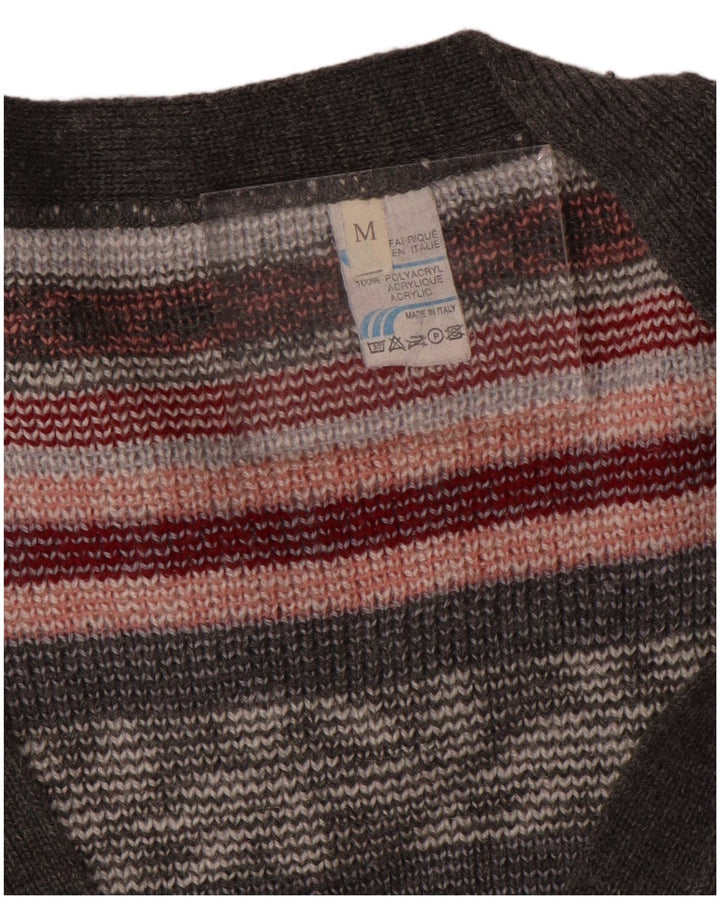 Vintage damski sweter oversize UK 14, średni szary akryl w paski