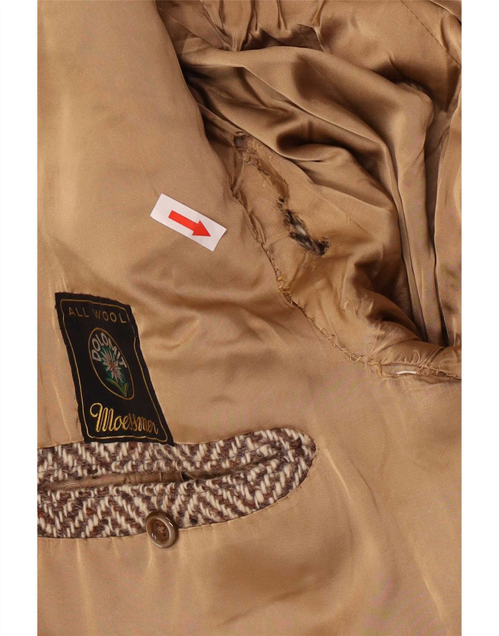 Płaszcz męski Moessmer UK 42 XL, brązowa wełna w jodełkę