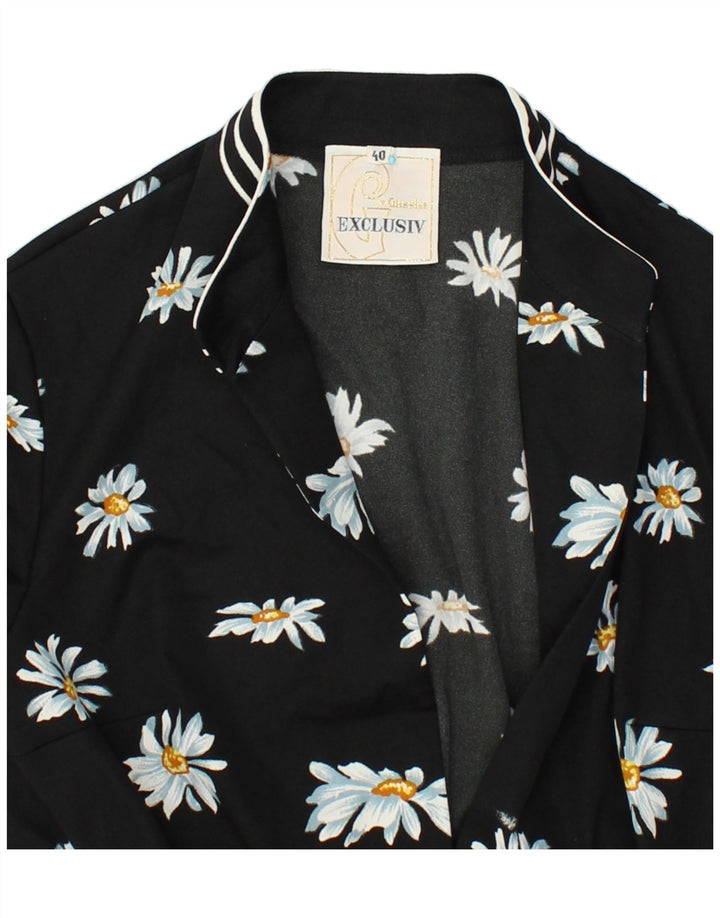 VINTAGE Womens 1 Button Blazer Jacket IT 40 Small Black Floral Vintage Vintage and Second-Hand Vintage from Messina Hembry 