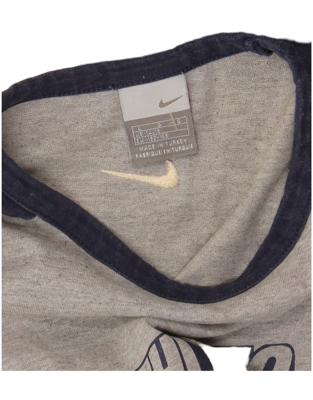 NIKE Boys Graphic Top Long Sleeve 12-13 Years Large Grey Colourblock