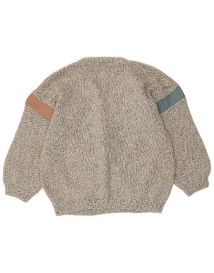 Sweter damski VINTAGE z okrągłym dekoltem UK 14, duży, szary Argyle/Diament