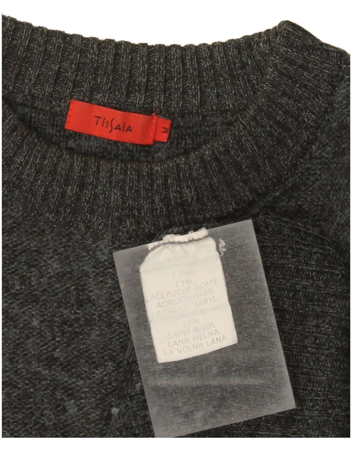 Vintage męski sweter z okrągłym dekoltem, średnio szary, geometryczny akryl