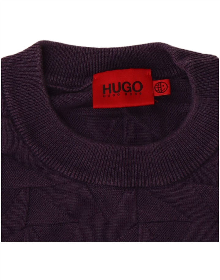 Męski sweter z okrągłym dekoltem HUGO BOSS 2XL, fioletowa, geometryczna bawełna