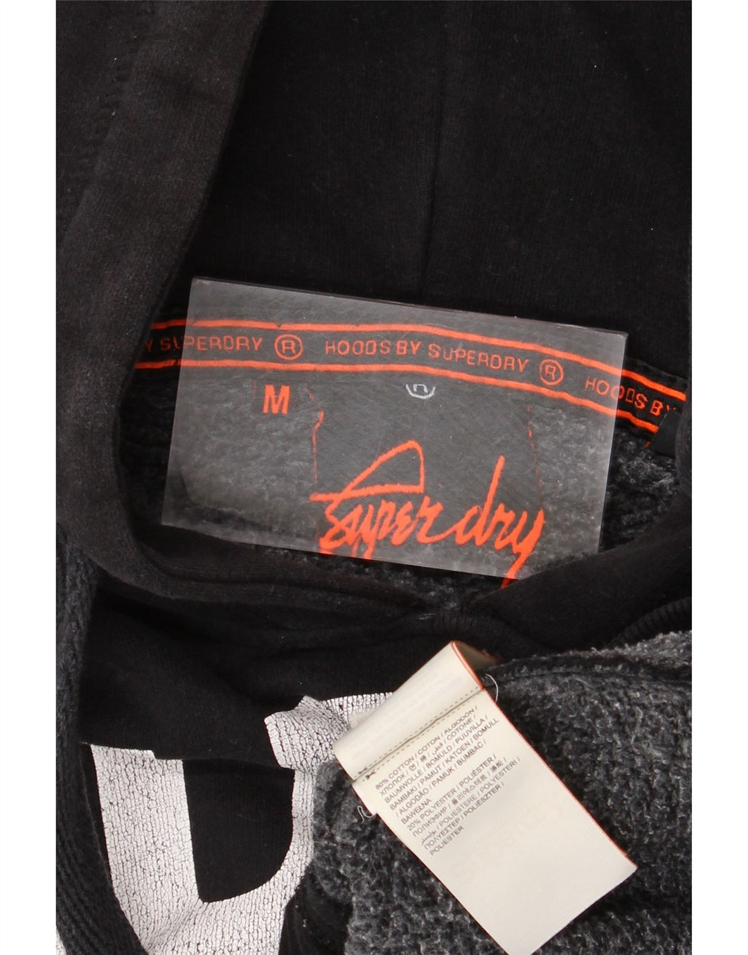Męski sweter z kapturem Superdry z grafiką, średniej wielkości, czarny, bawełniany