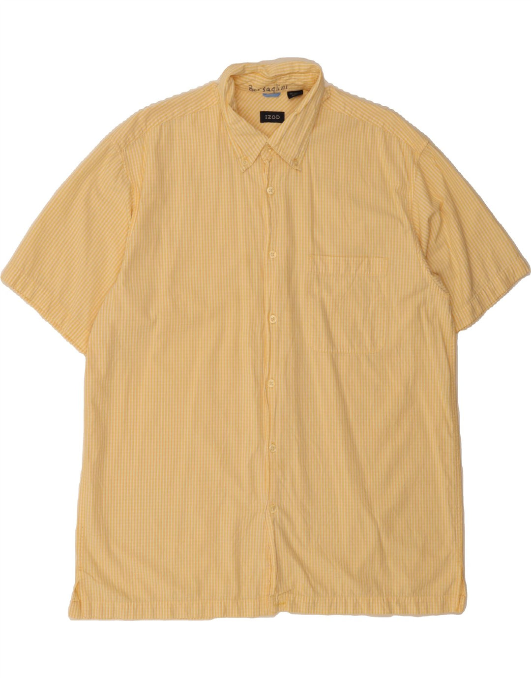 IZOD Mens Short Sleeve Shirt Large Yellow Gingham Cotton Vintage Izod and Second-Hand Izod from Messina Hembry 