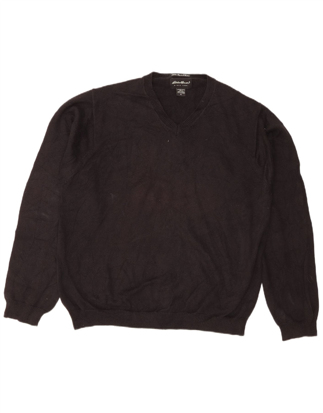 Męski sweter męski Eddie Bauer o regularnym kroju z dekoltem w kształcie litery V, XL, czarny, bawełniany