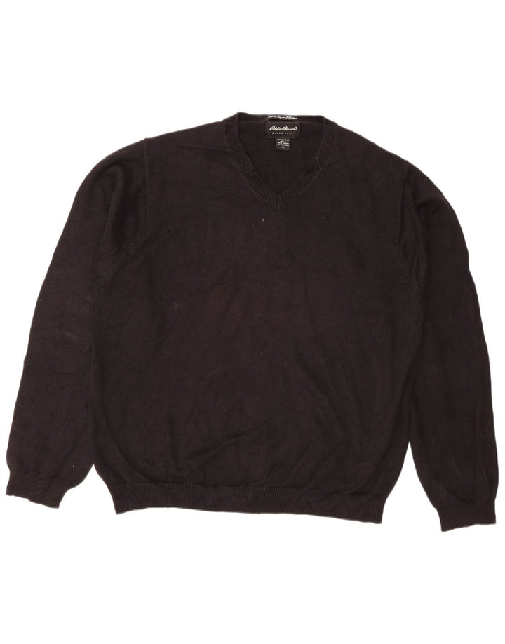 Męski sweter męski Eddie Bauer o regularnym kroju z dekoltem w kształcie litery V, XL, czarny, bawełniany