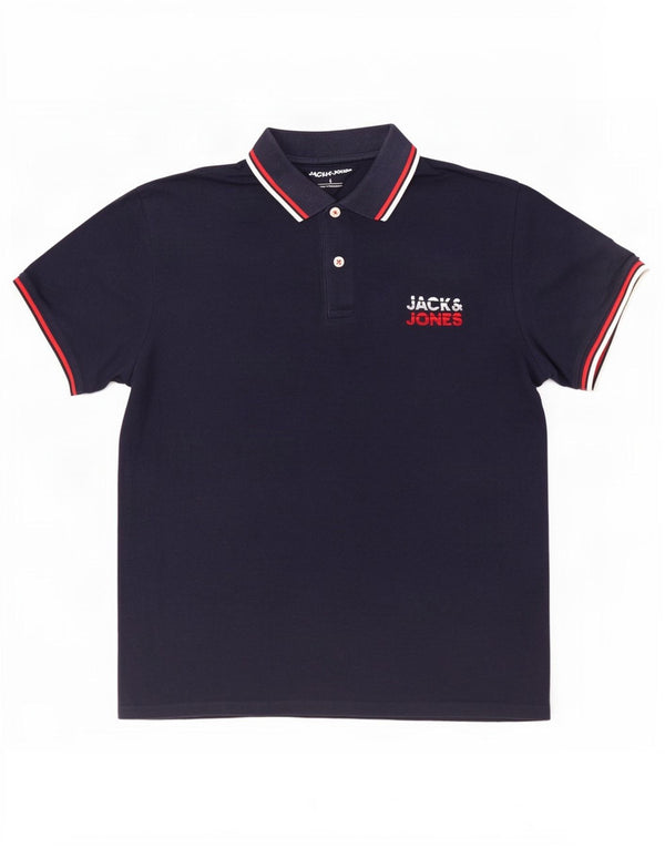 Jack & Jones Mens Polo Shirt Large Navy Blue Cotton